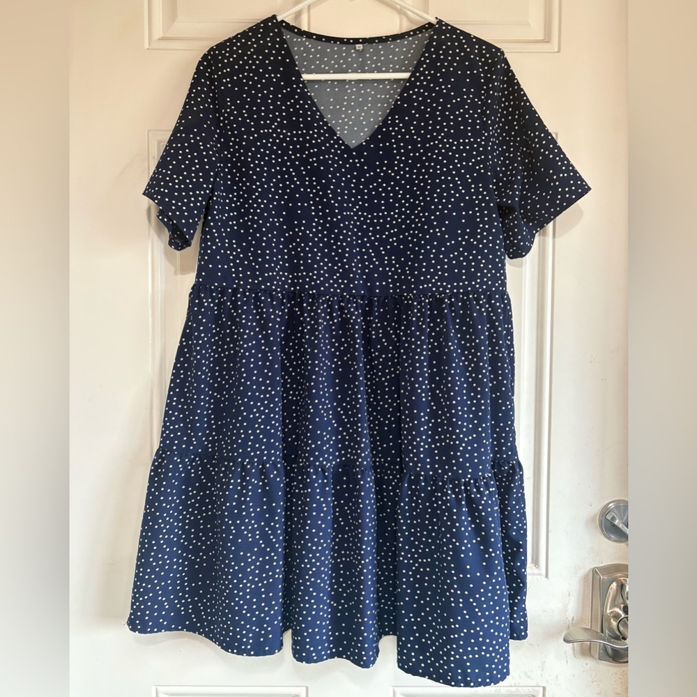 Woman’s Navy V-Neck Polka Dot Dress